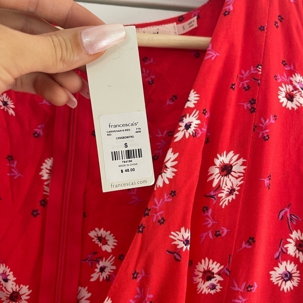 Francescas Carmena Bow Front Floral Mini Dress Red - S - Picture 3 of 5